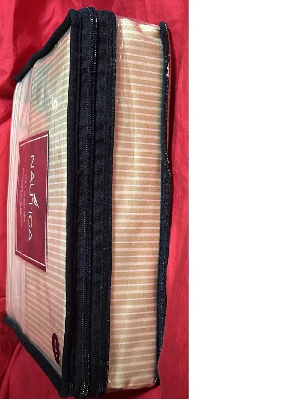Vintage Full size Deep Fitted Sheet Set~Nautica Oslo Ivory Ecru Tan Stripe~310TC